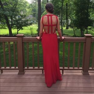 Red BCBG gown